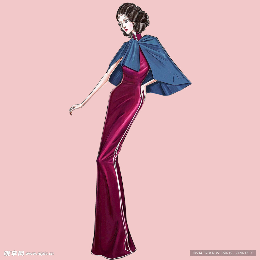 复古风长裙女士优雅造型