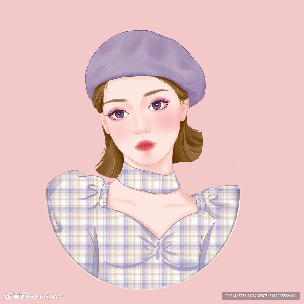 戴帽格子装时尚女孩