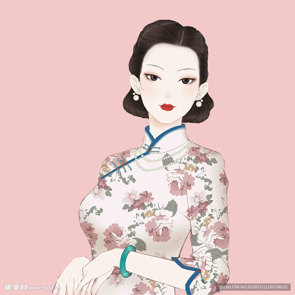 复古旗袍女子优雅姿态