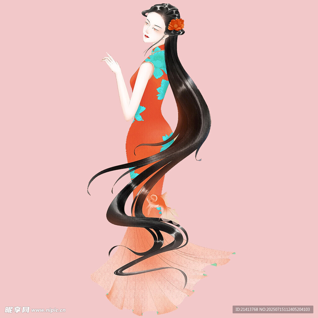 古风长发女子优雅身姿