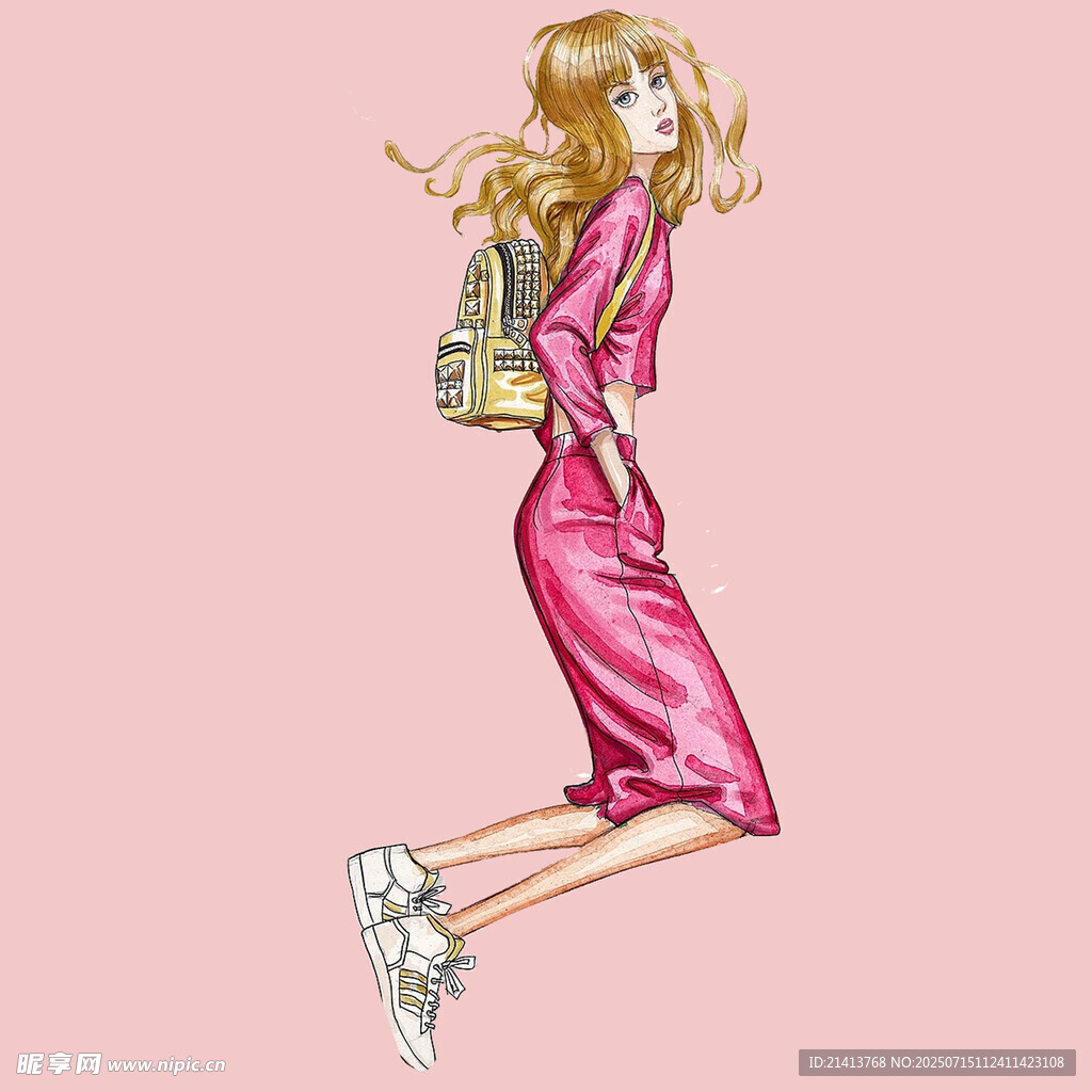 粉色裙装女子优雅跳跃