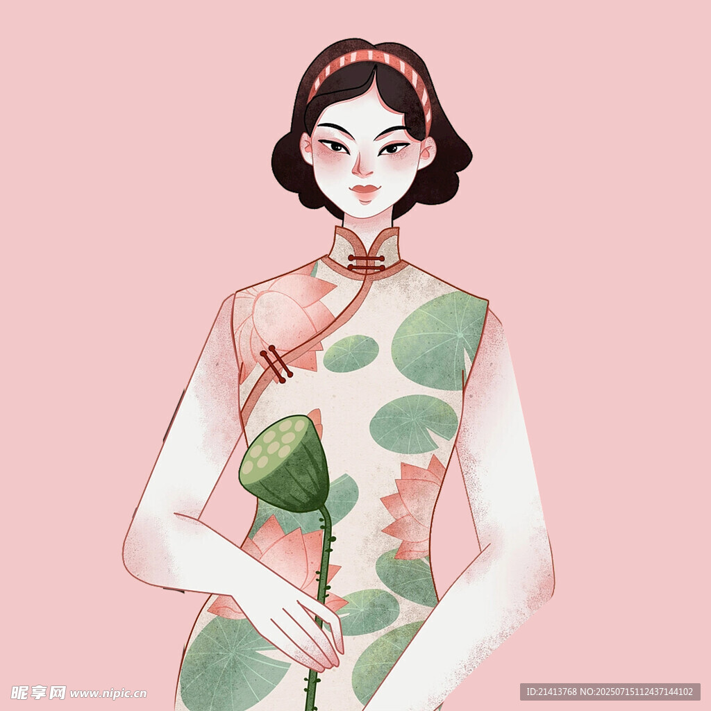 复古旗袍女子优雅姿态