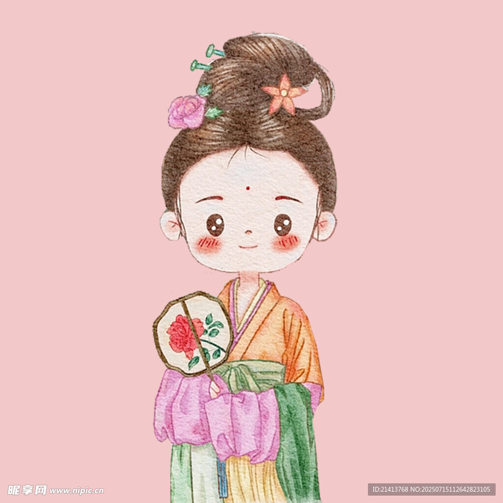 古风汉服小女孩手持团扇