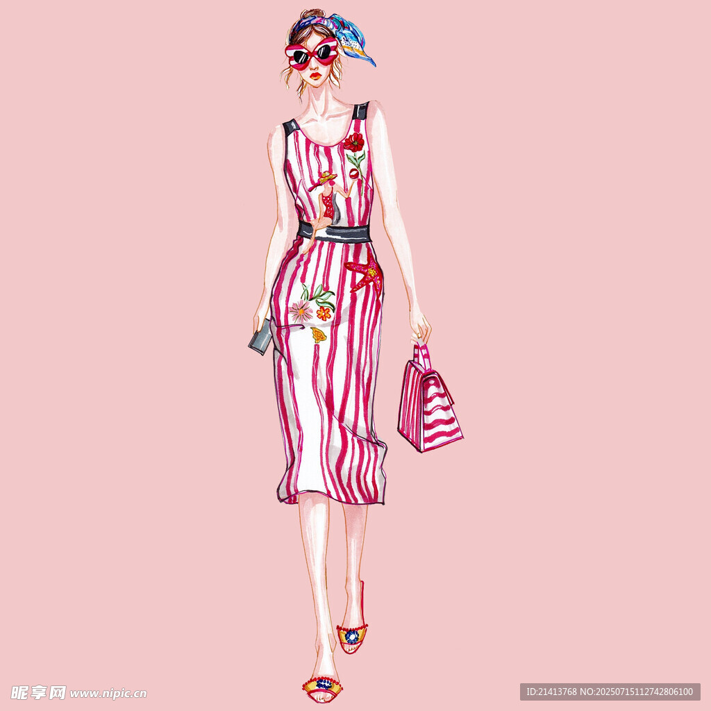 时尚条纹裙装女性插画
