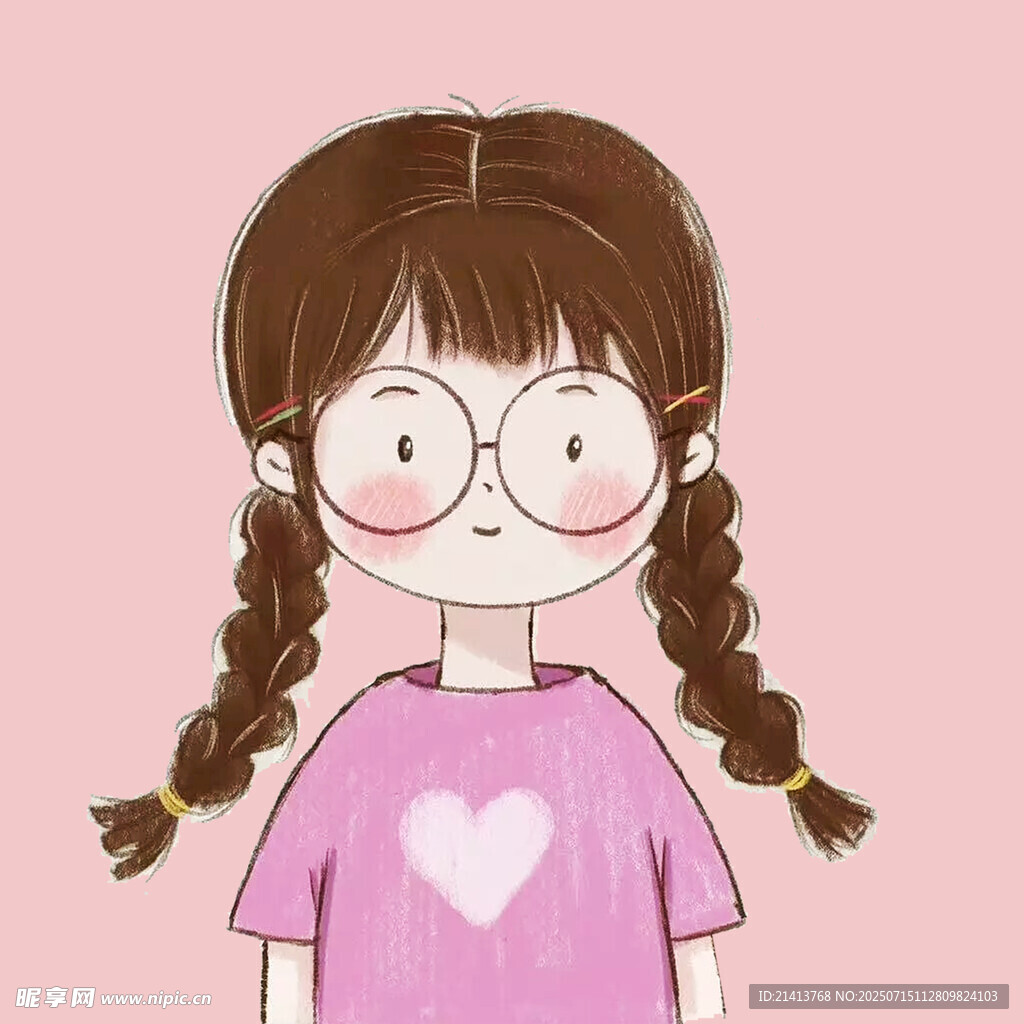 扎双辫戴眼镜的可爱女孩