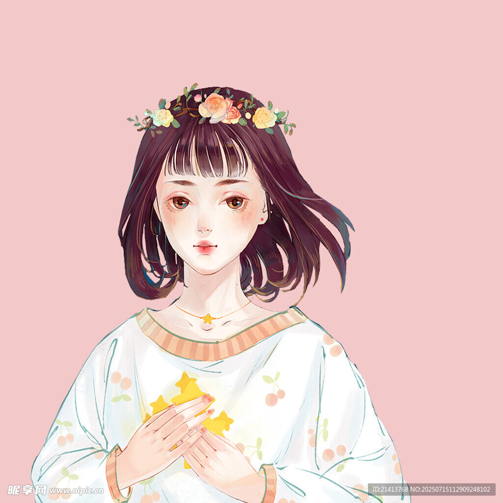 头戴花环的甜美少女