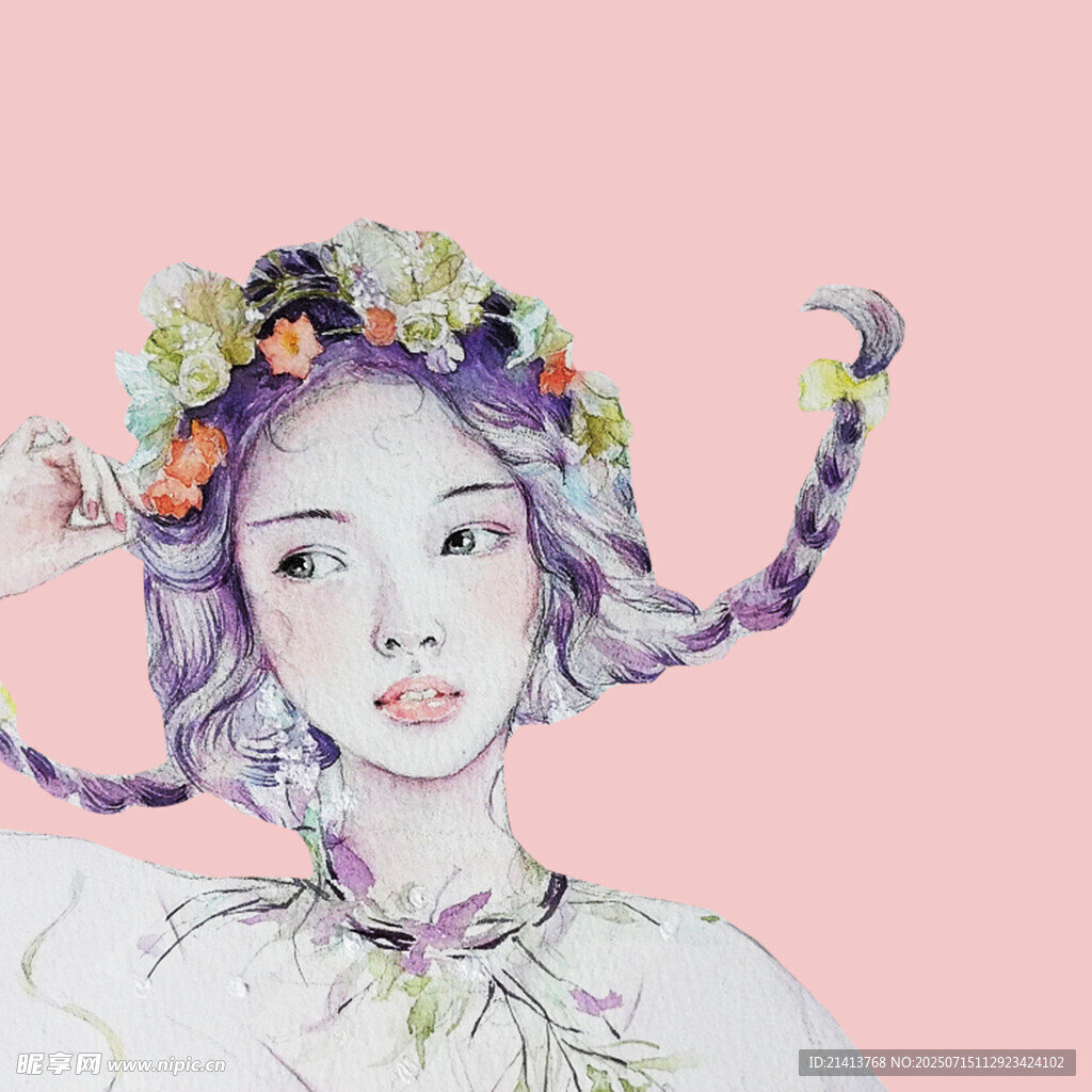 花环少女插画