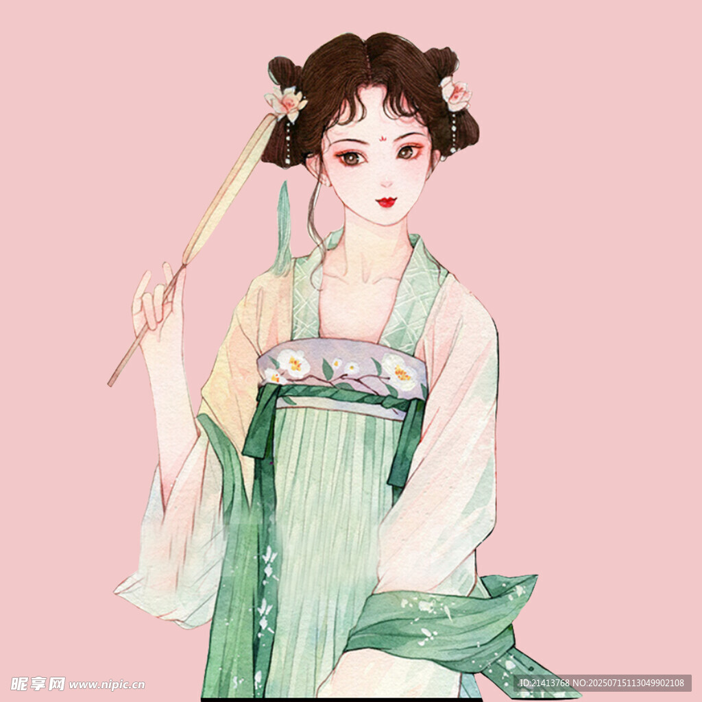 古风汉服女子持扇优雅图