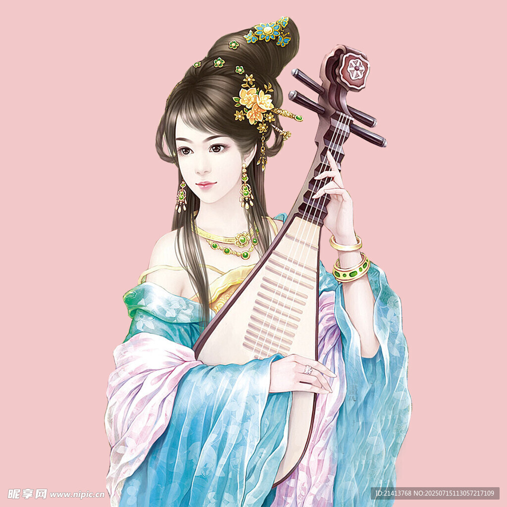 古风女子持琵琶优雅弹奏