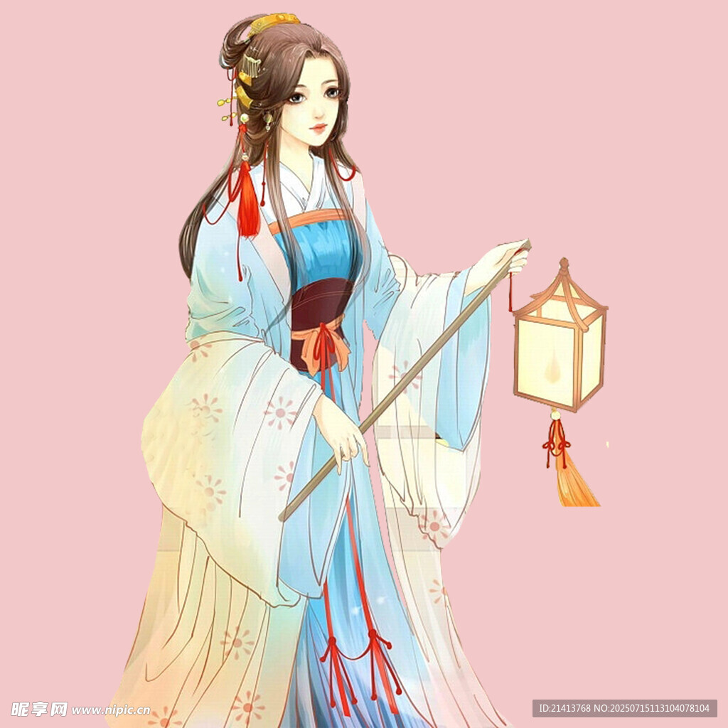 古风持灯汉服女子形象