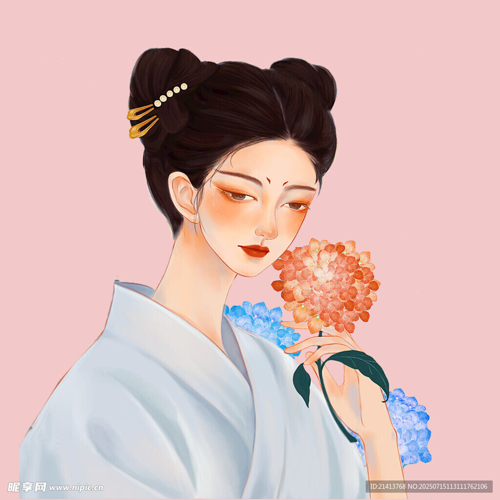 古风女子持花优雅模样