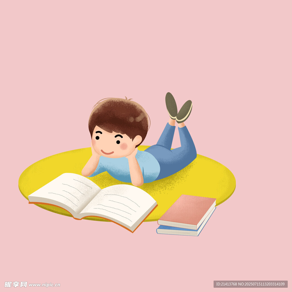 男孩惬意阅读时光