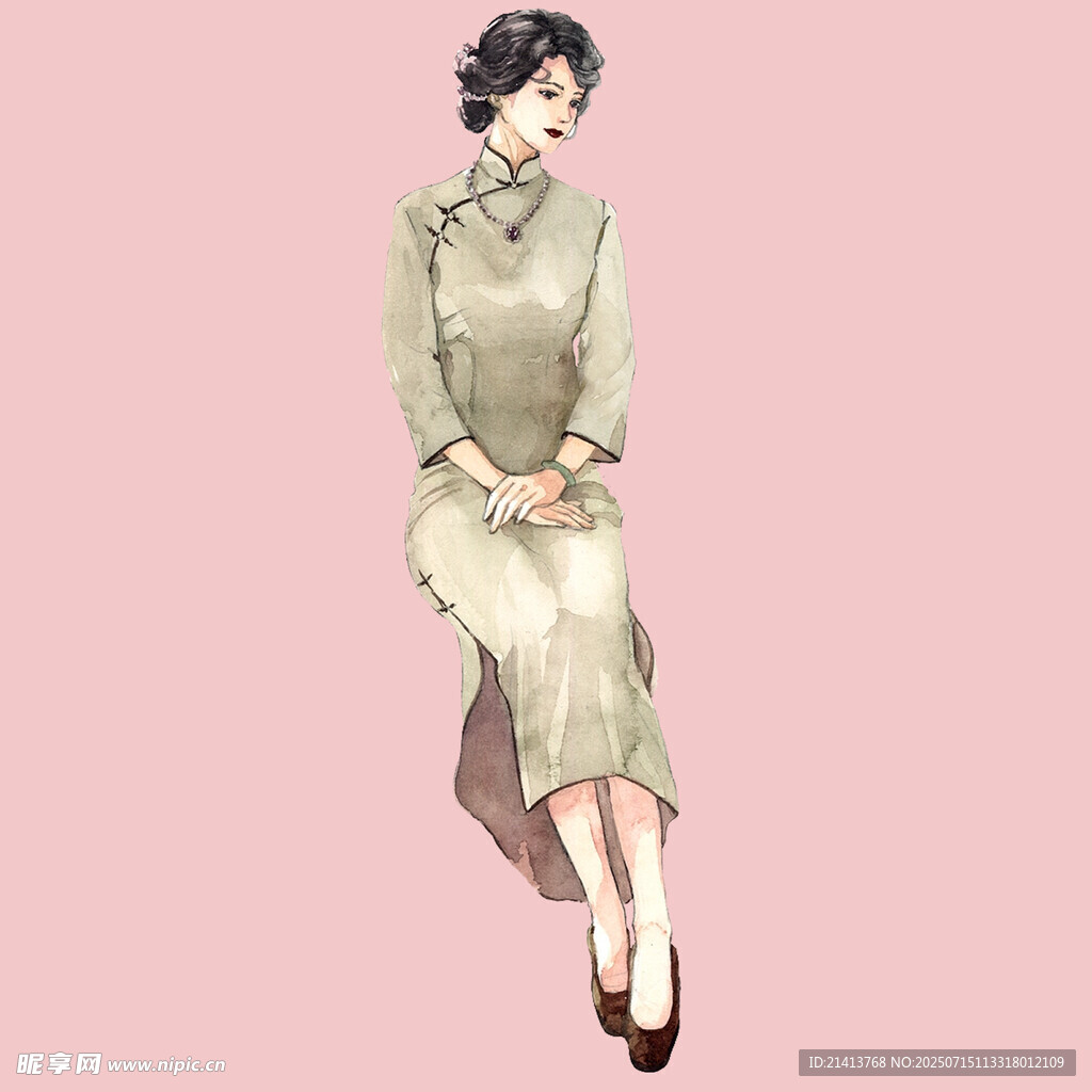优雅旗袍女子端坐