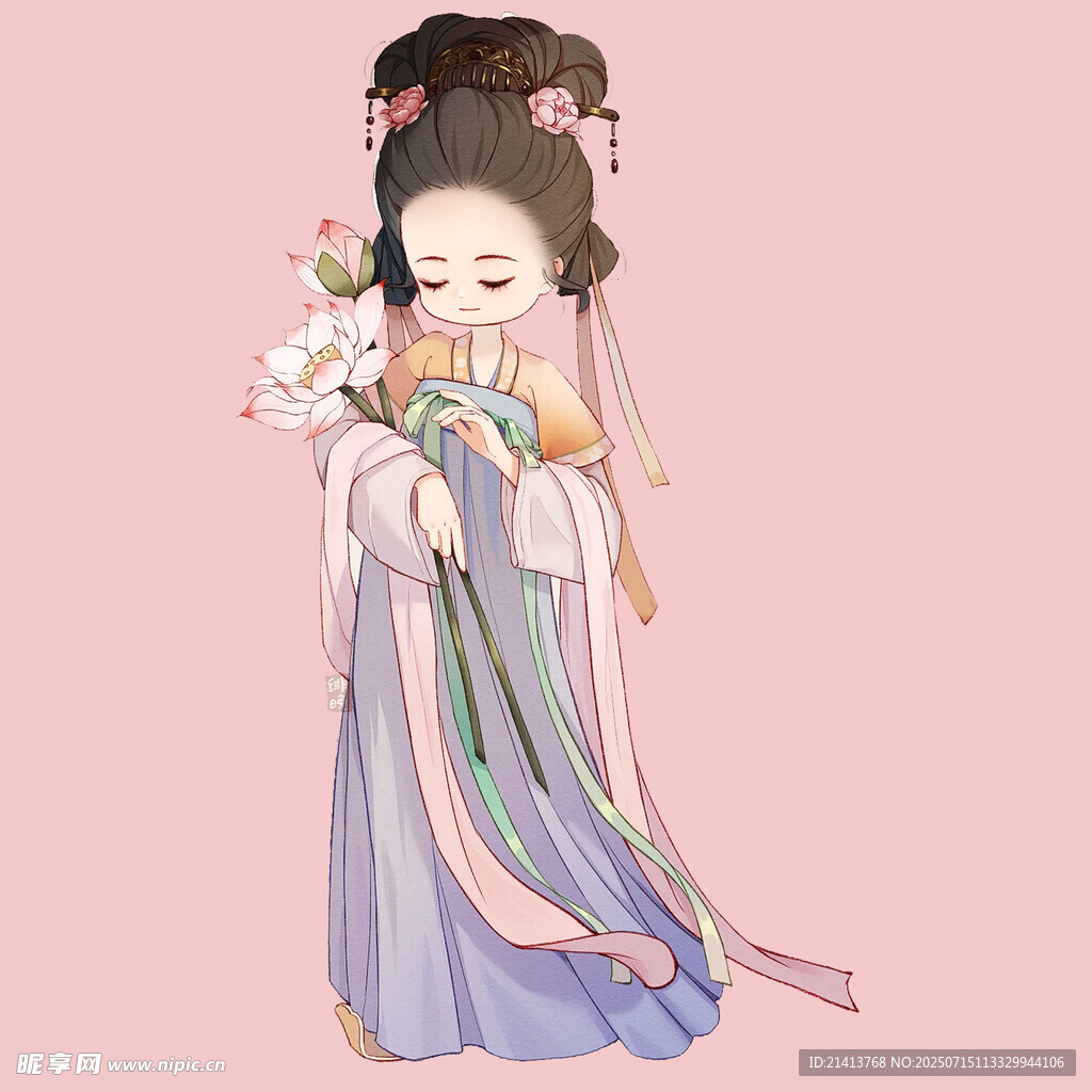 古风持花古典美人形象