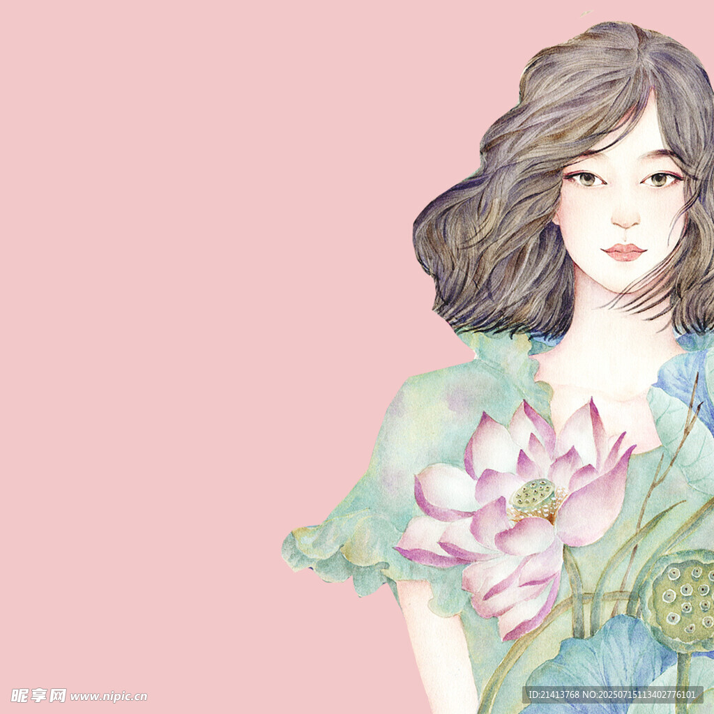 手持莲花的优雅女子