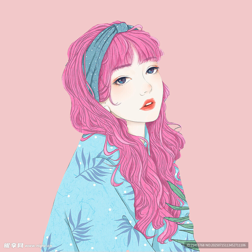 粉色卷发时尚女孩形象