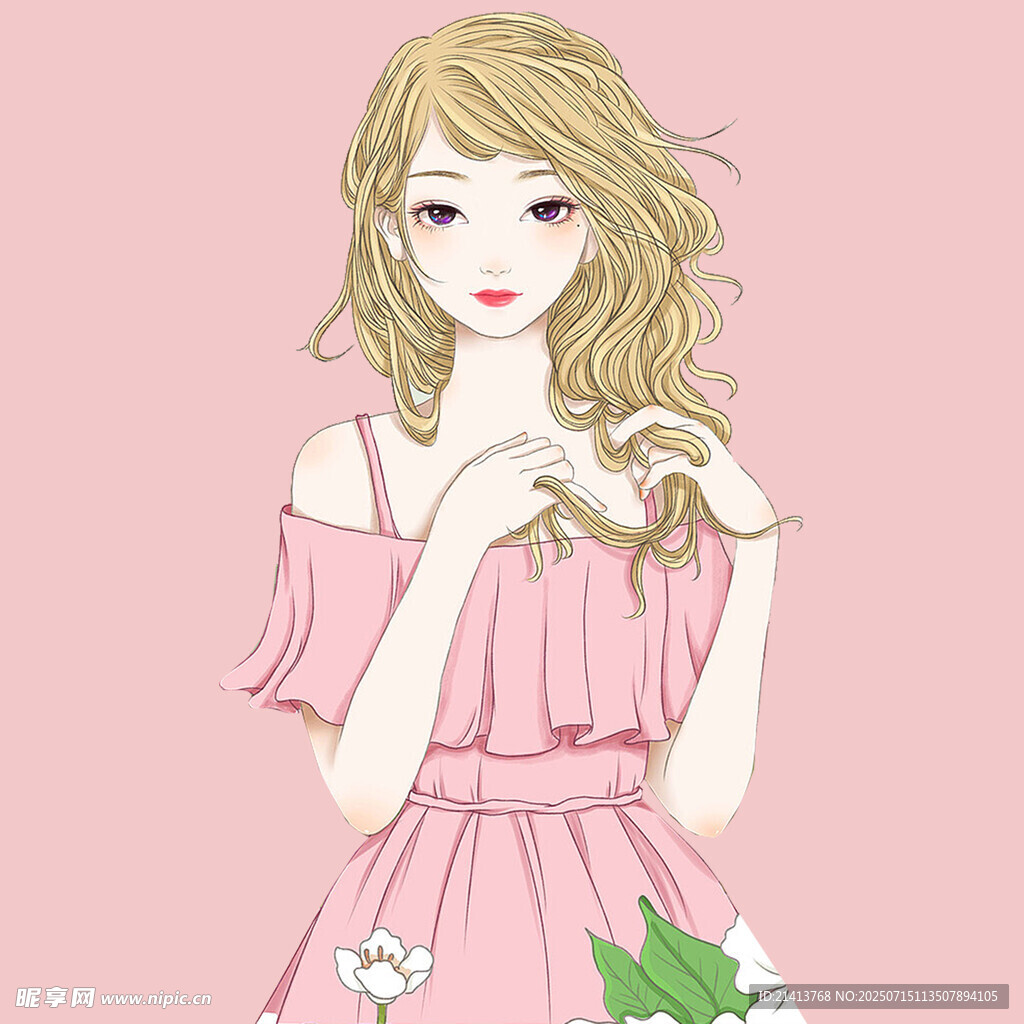 粉色系甜美少女插画