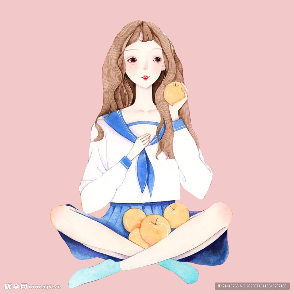 可爱水手服少女抱水果