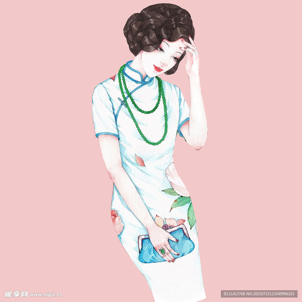 复古旗袍女子优雅姿态