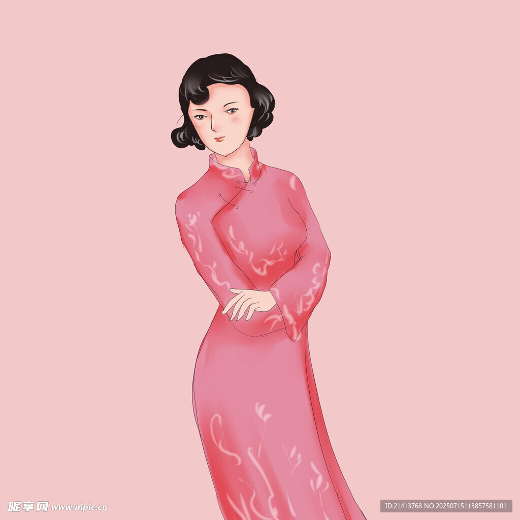 复古旗袍女子优雅身姿