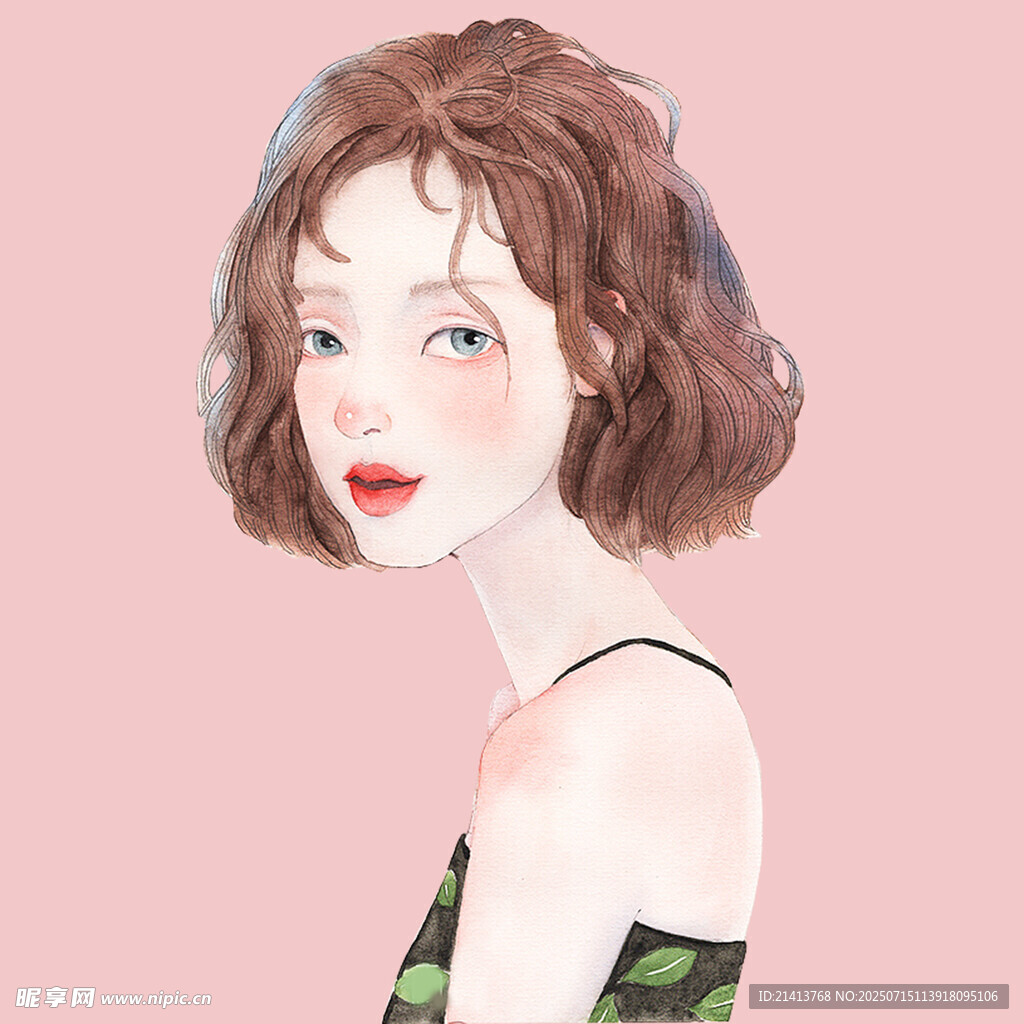 短发女孩的清新插画形象