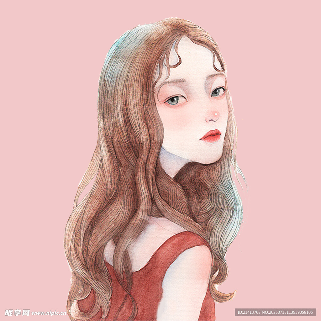 红发女孩的梦幻插画形象