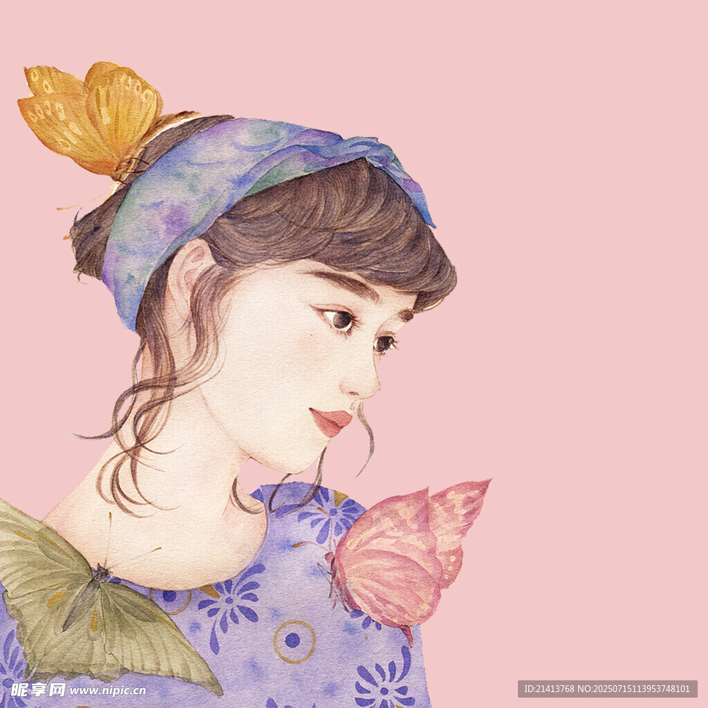 梦幻蝴蝶少女插画