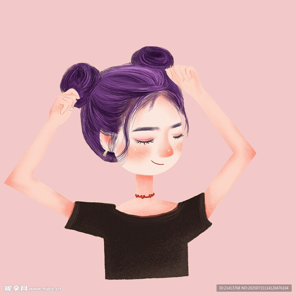 扎双丸子头的俏皮女孩
