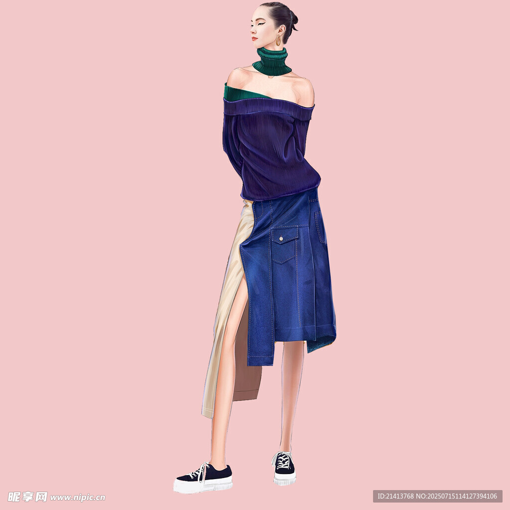 时尚露肩裙装女性形象