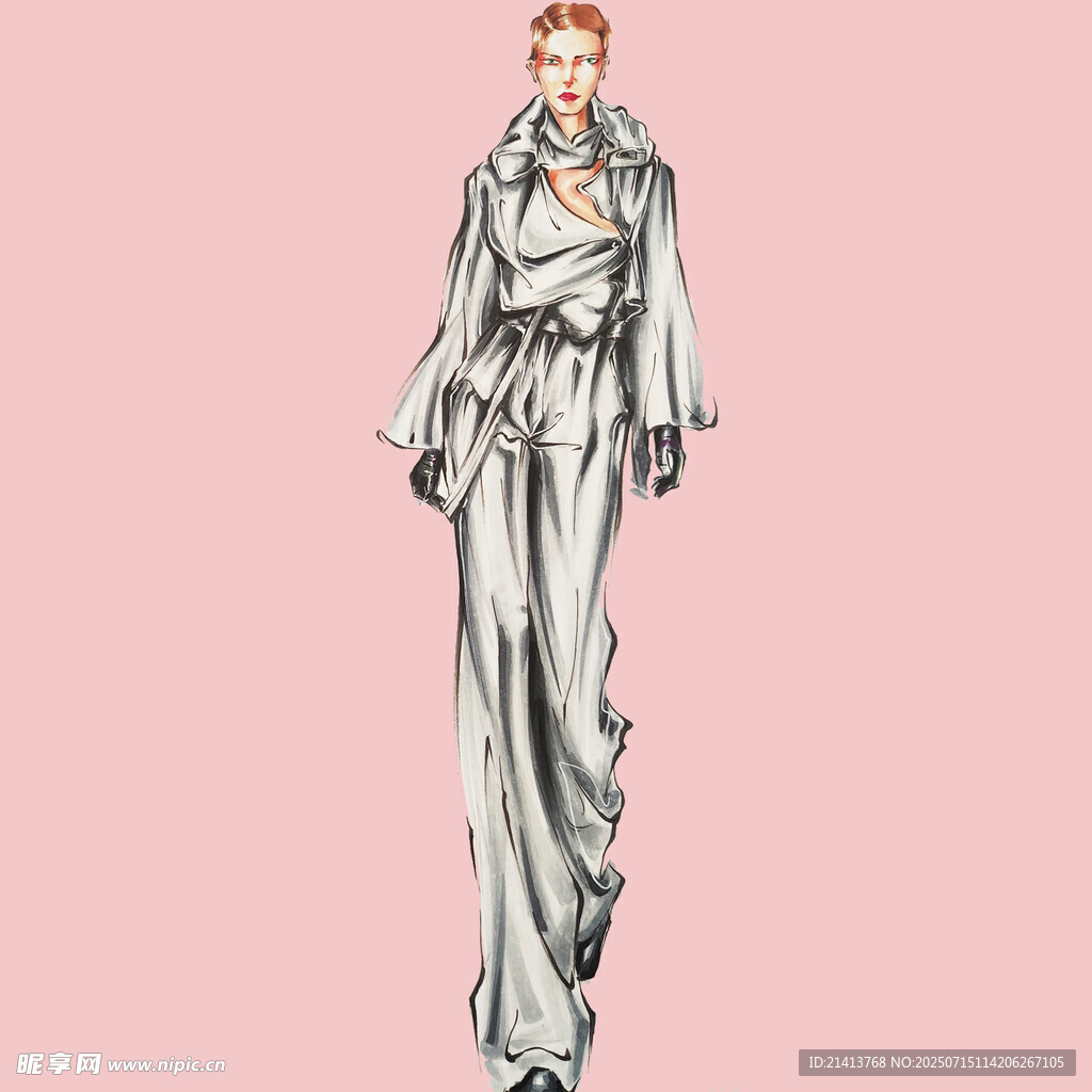 时尚长款风衣女性插画