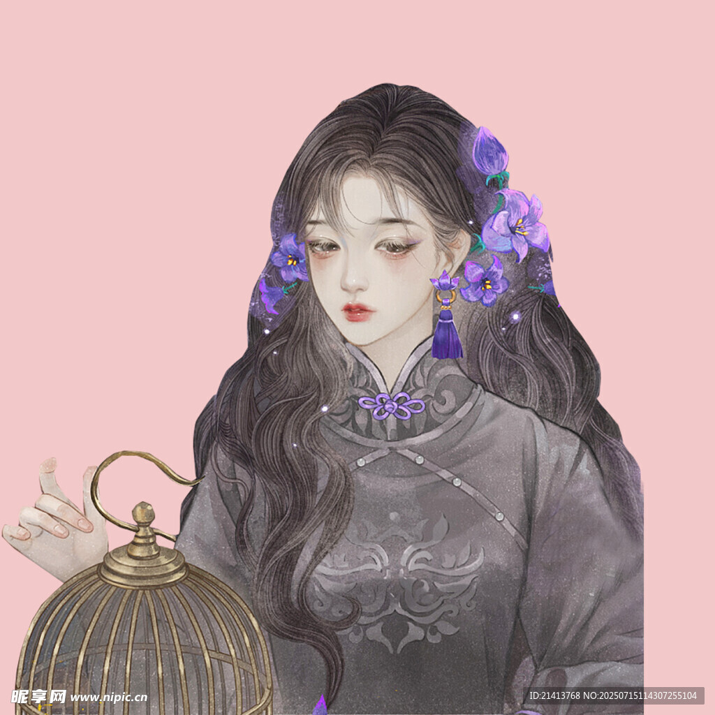 古风持灯女子  典雅装扮