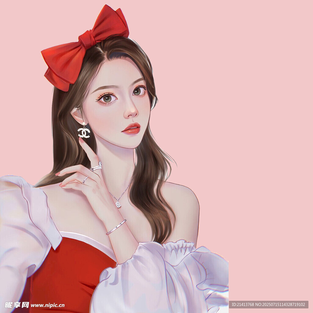 红发蝴蝶结少女优雅装扮