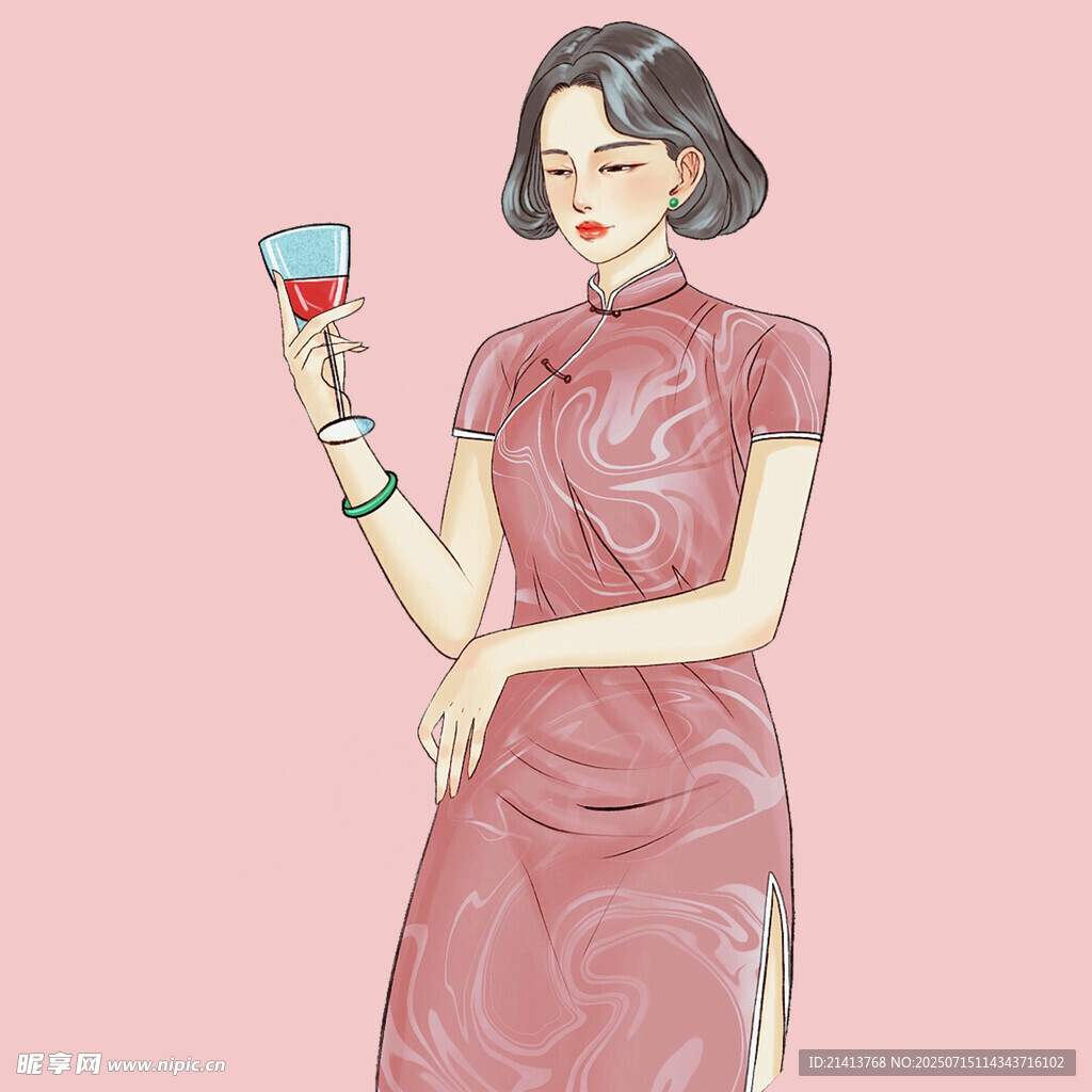 旗袍女子手持酒杯