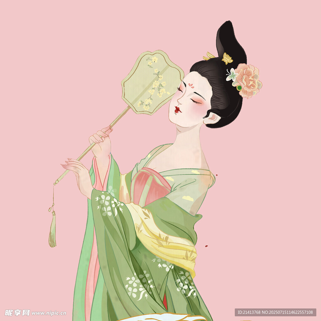 古风仕女持扇优雅图
