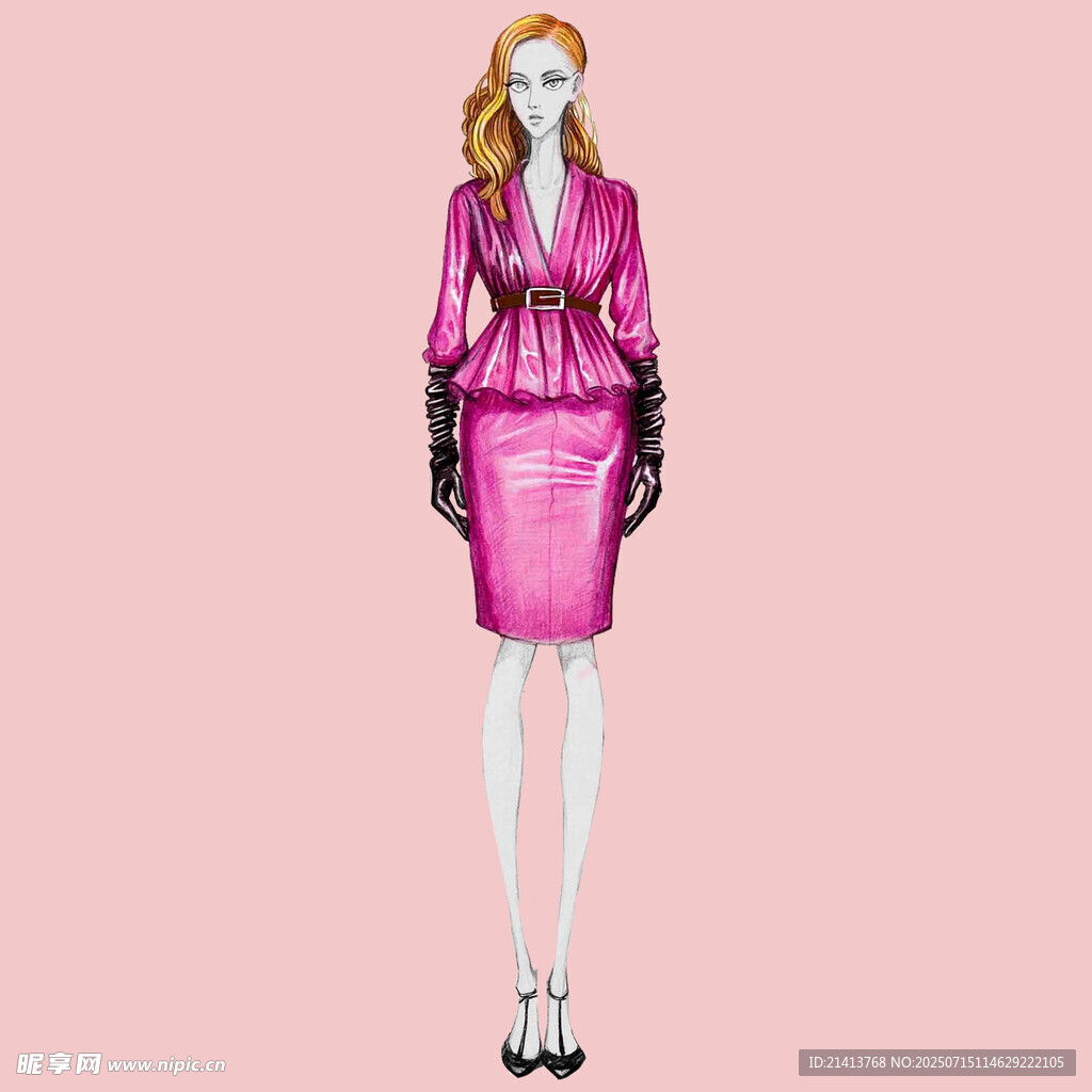 粉色时尚套装女性插画