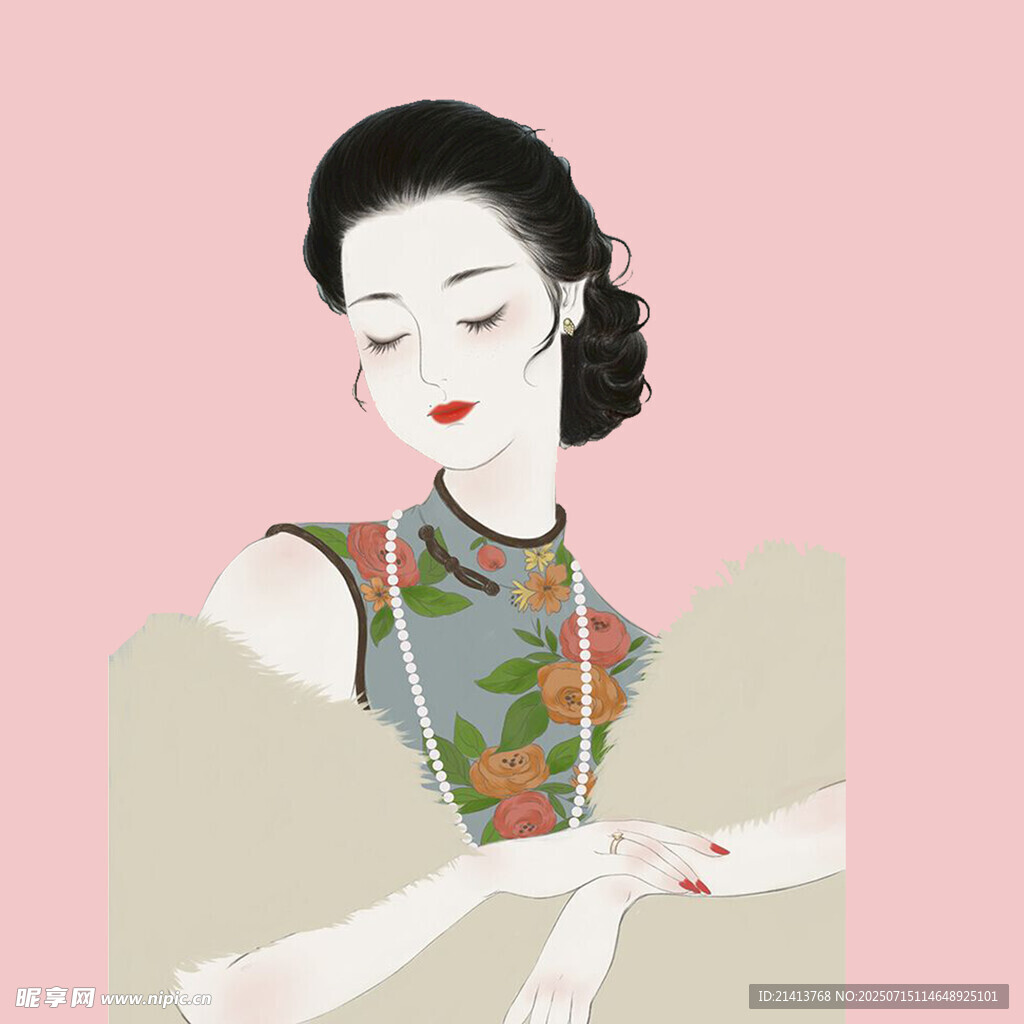 复古旗袍女子优雅姿态