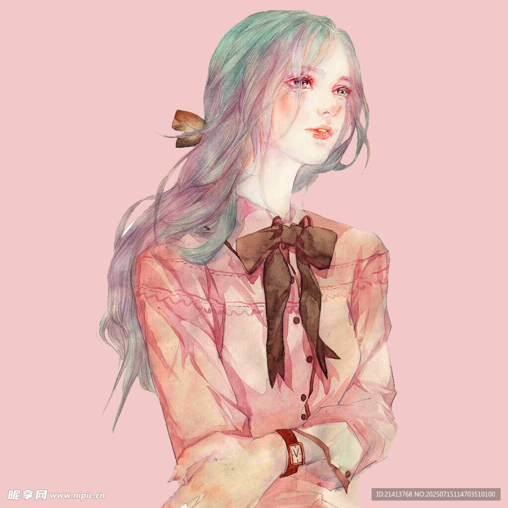 梦幻长发少女插画