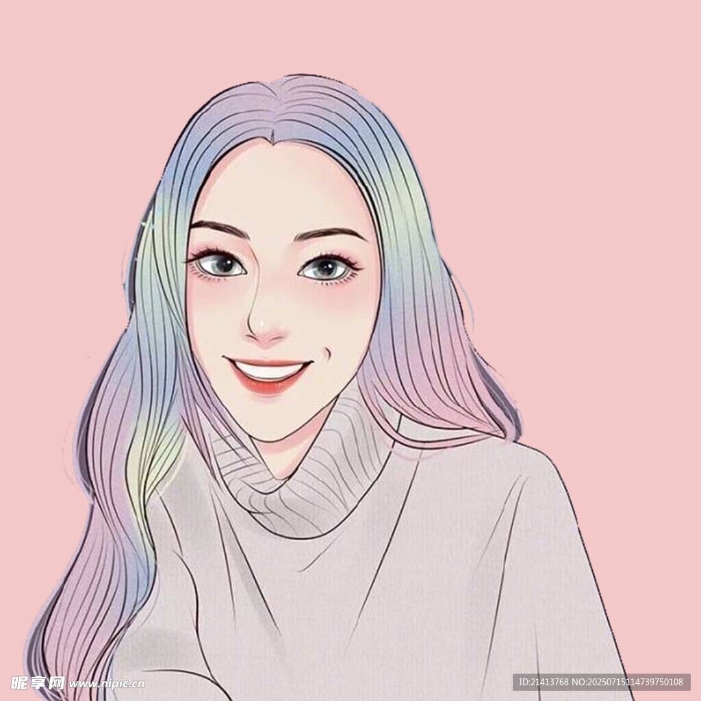 彩虹发色女孩的甜美微笑