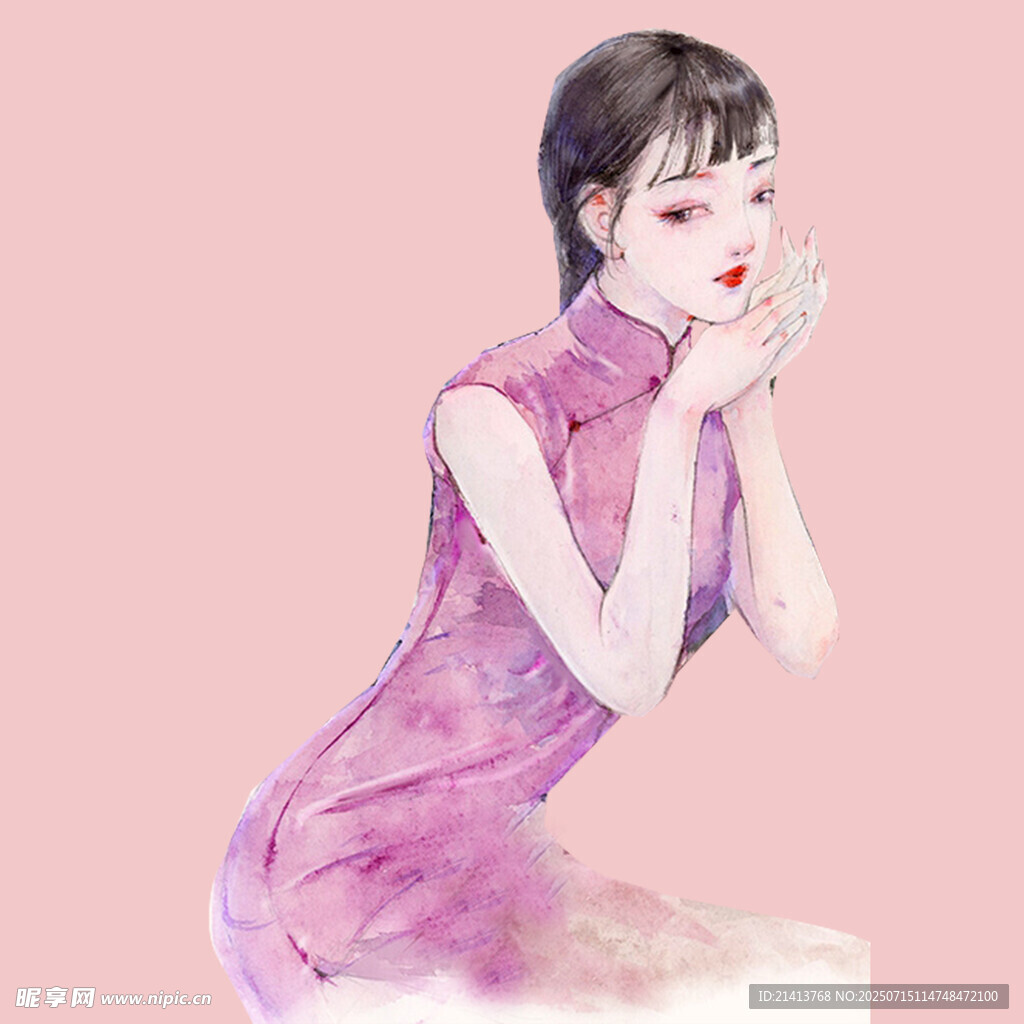 身着旗袍的优雅古典女子