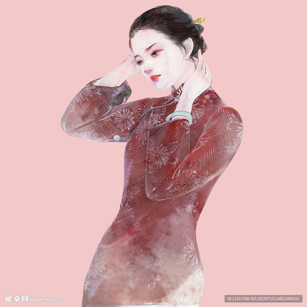 古典旗袍女子优雅姿态