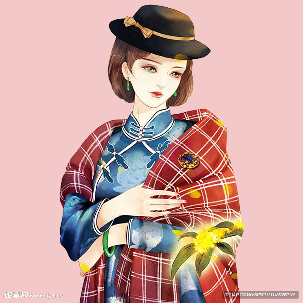 复古装扮的优雅女性