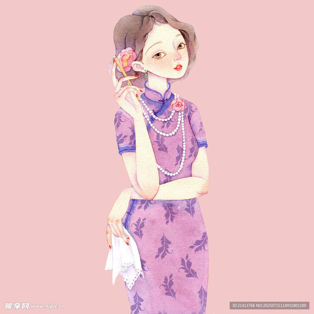 复古旗袍少女优雅姿态