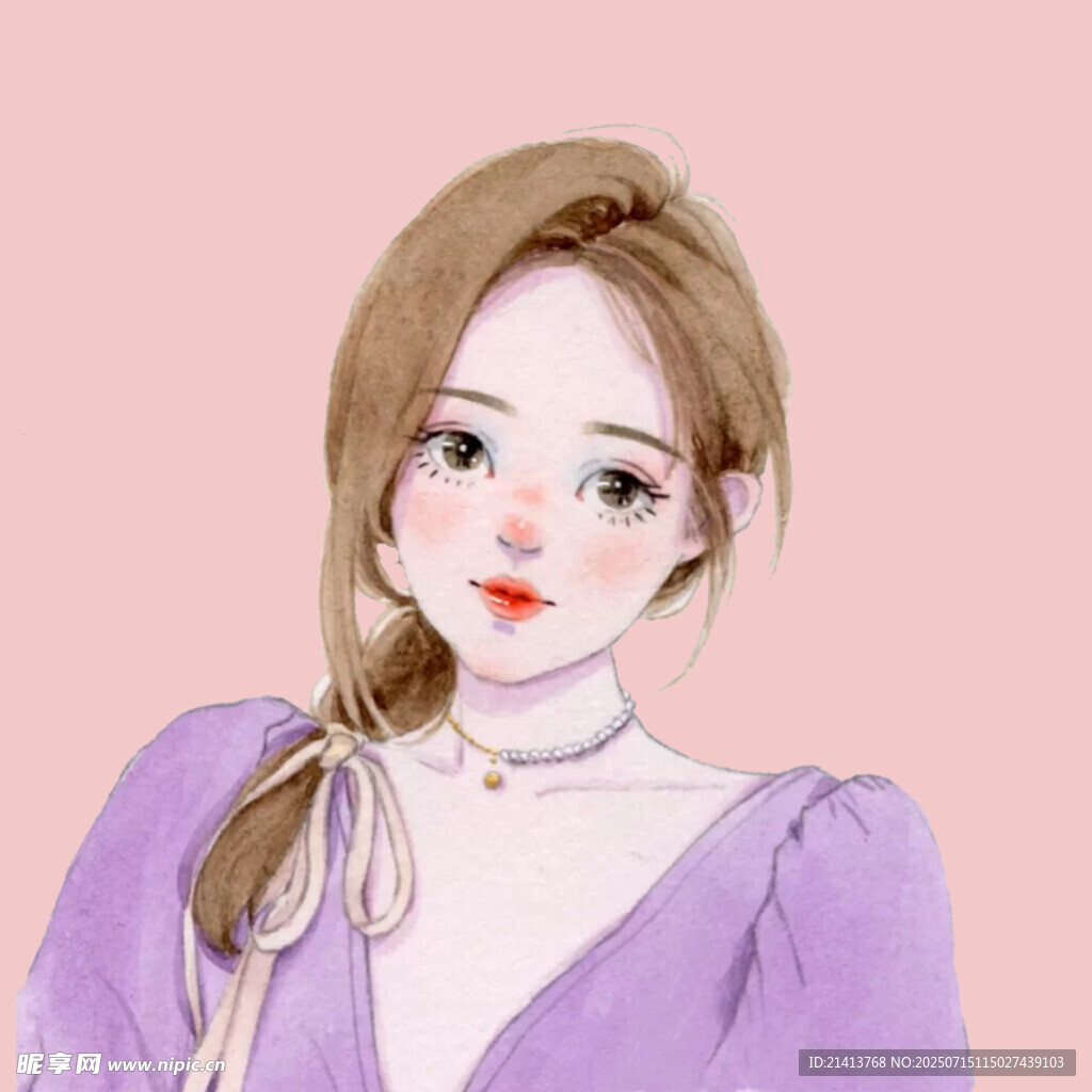 紫色系甜美风少女插画