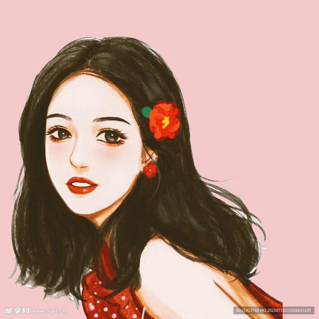 红发饰少女插画