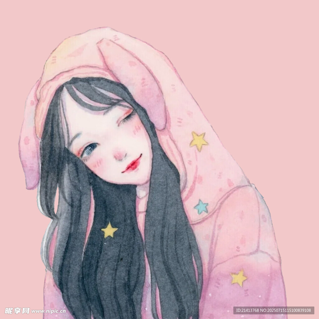 穿粉衣带兜帽的可爱女孩