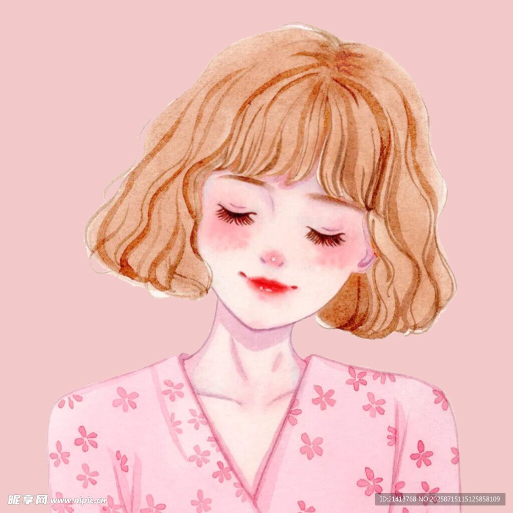短发女孩穿粉色碎花上衣