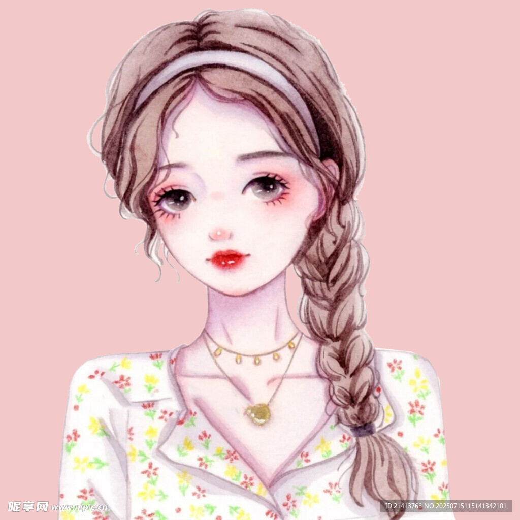 甜美编发少女插画