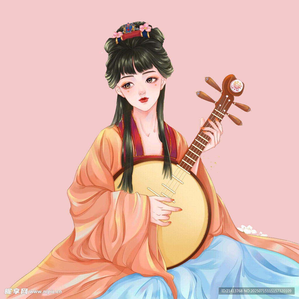 古风女子优雅弹奏月琴