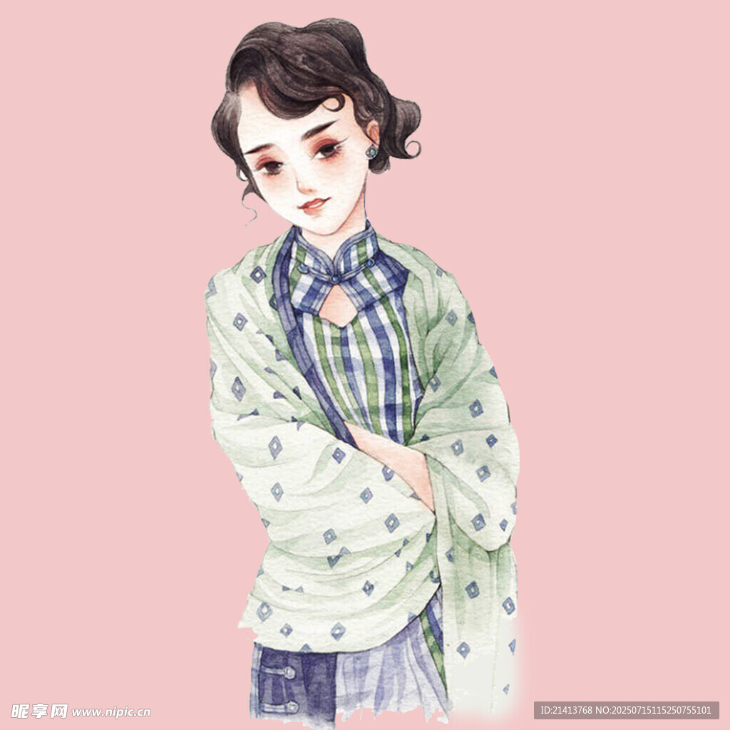 复古风少女身着特色服饰