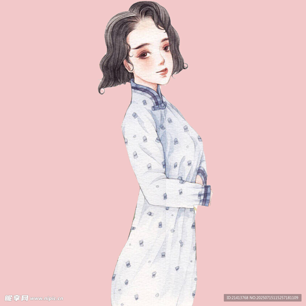 复古风旗袍少女插画